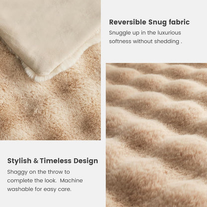 Cozy Bliss Faux Fur Throw Blanket for Couch, Fuzzy Soft Plush Thick Bubble Blanket for Sofa Bedroom