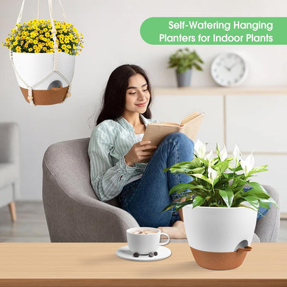 Hanging Planters for Indoor Outdoor Plants, 2 Pack Self Watering Hanging Pot with Drainage Holes