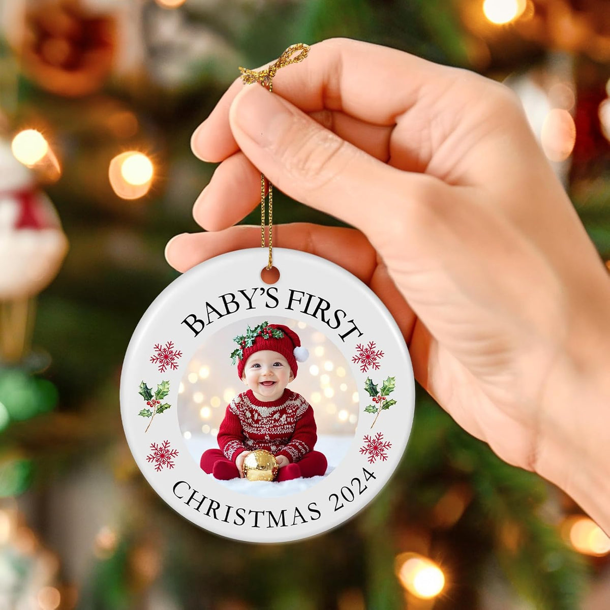 Baby's First Christmas Ornament 2025, Personalized Photo Ornaments for Christmas Tree, Custom Name