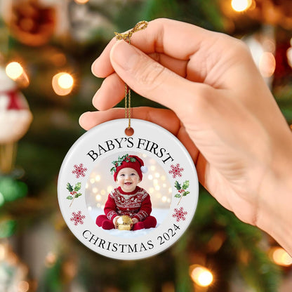 Baby's First Christmas Ornament 2025, Personalized Photo Ornaments for Christmas Tree, Custom Name