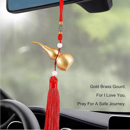 Feng Shui Hanging Ornaments Decor,Wu Lou Golden Gourd,with Red Luck Strip Tassel Treasure for Ideal