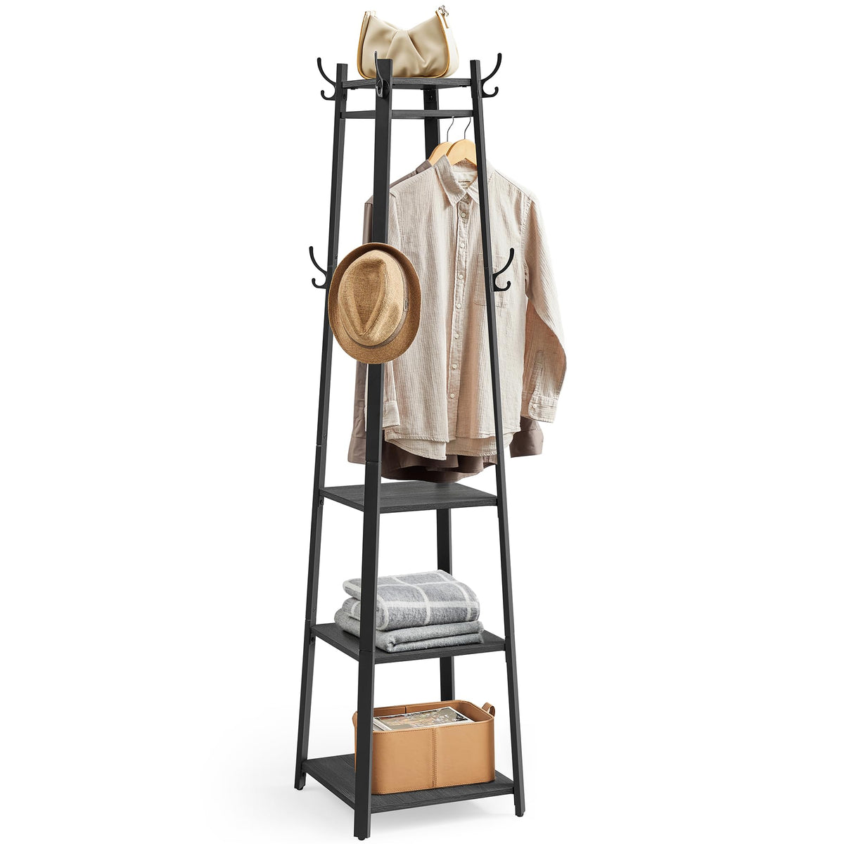 VASAGLE Coat Rack Freestanding, Hall Tree with 4 Shelves