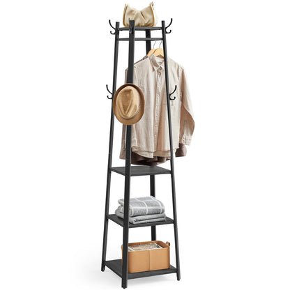 VASAGLE Coat Rack Freestanding, Hall Tree with 4 Shelves
