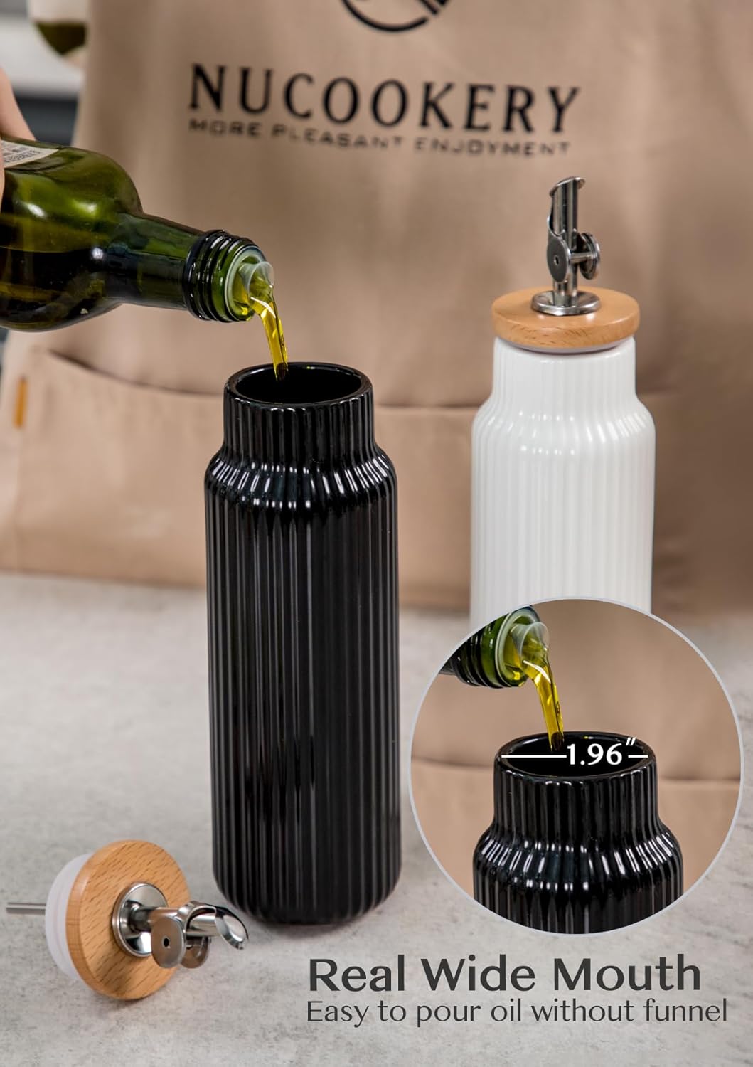 Nucookery Ceramic Olive Oil Dispenser Bottle for Kitchen, 14 oz Opaque Vinegar Dispenser Bottle