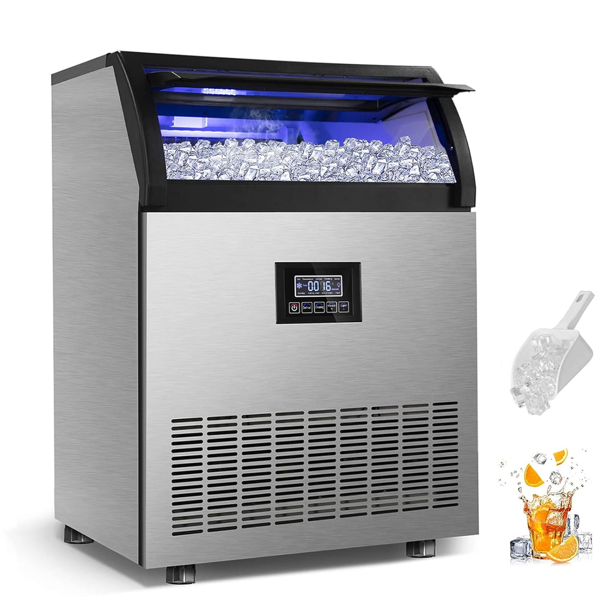 Commercial Ice Maker 250Lbs/24H Under Counter Ice Machine with 77Lbs Storage Bin, 90 Ice Cubes in