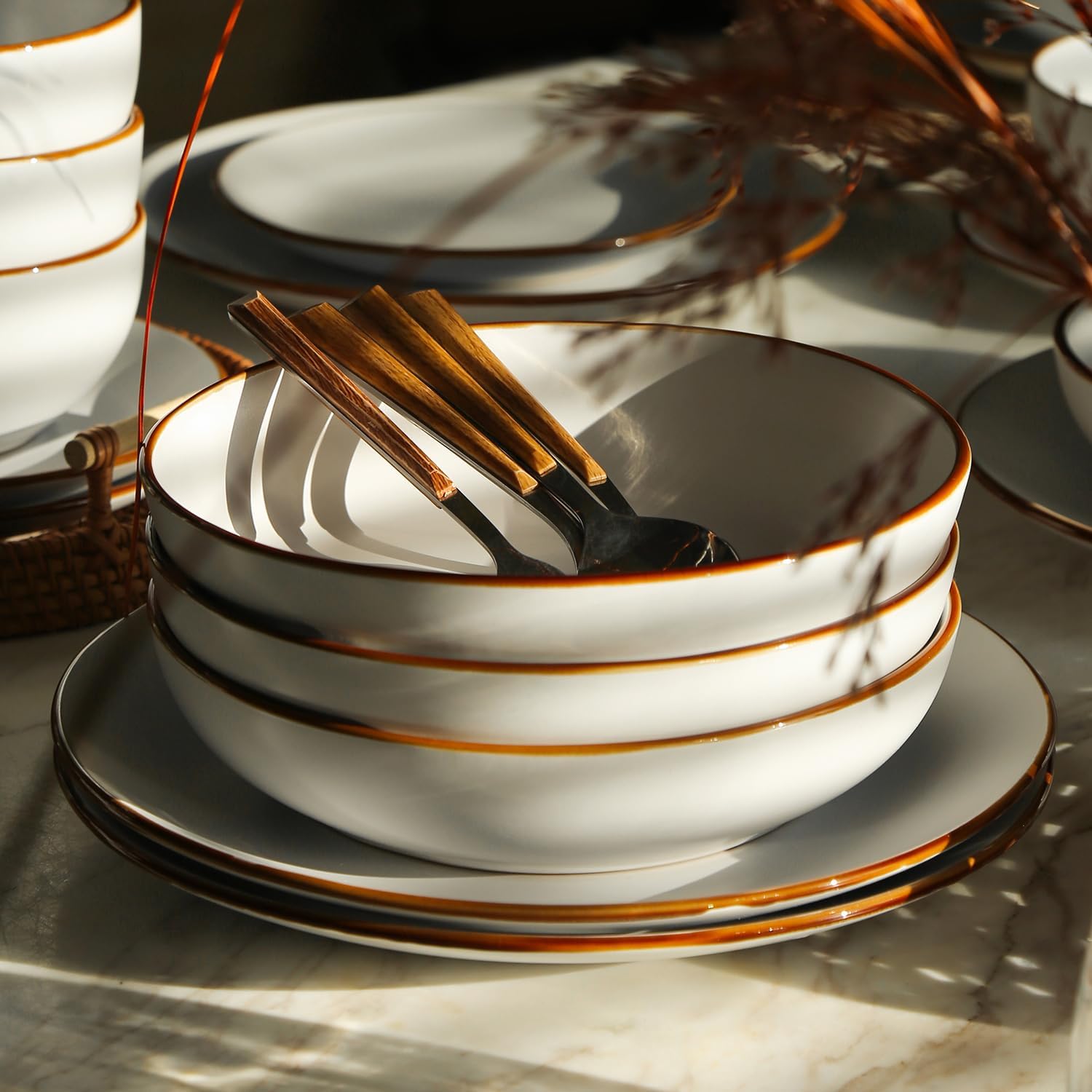 Stone Lain Brasa Modern Stoneware 16 Piece Dinnerware Sets, Plates and bowls Sets, Dish Set for 4