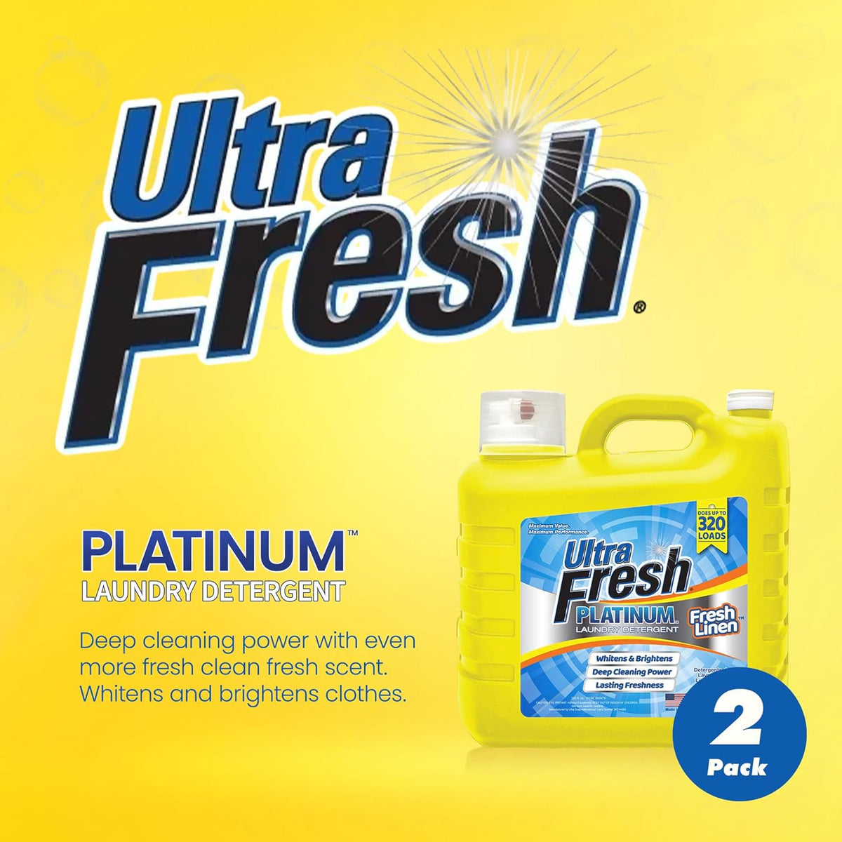Ultra Fresh 2 Pack Platinum Liquid Laundry Detergent up to 320 Loads, Fresh Linen - Deep Cleaning