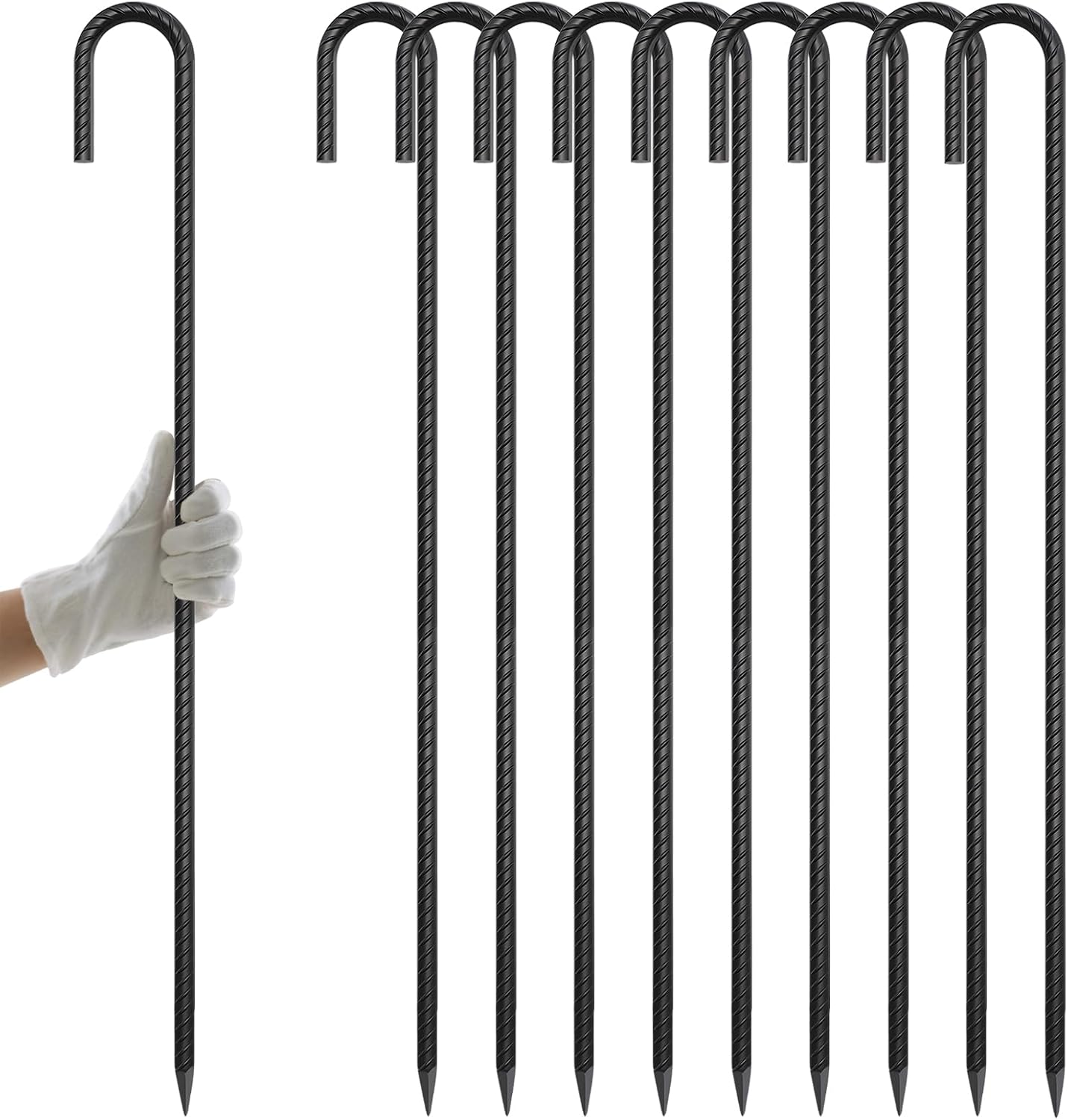 AAGUT 36 Inches 10 Pack J Hook 1/2" Rebar Stakes Heavy Duty Tent Stakes with Chisel Point End