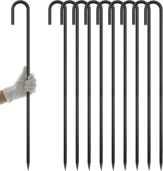 AAGUT 36 Inches 10 Pack J Hook 1/2" Rebar Stakes Heavy Duty Tent Stakes with Chisel Point End