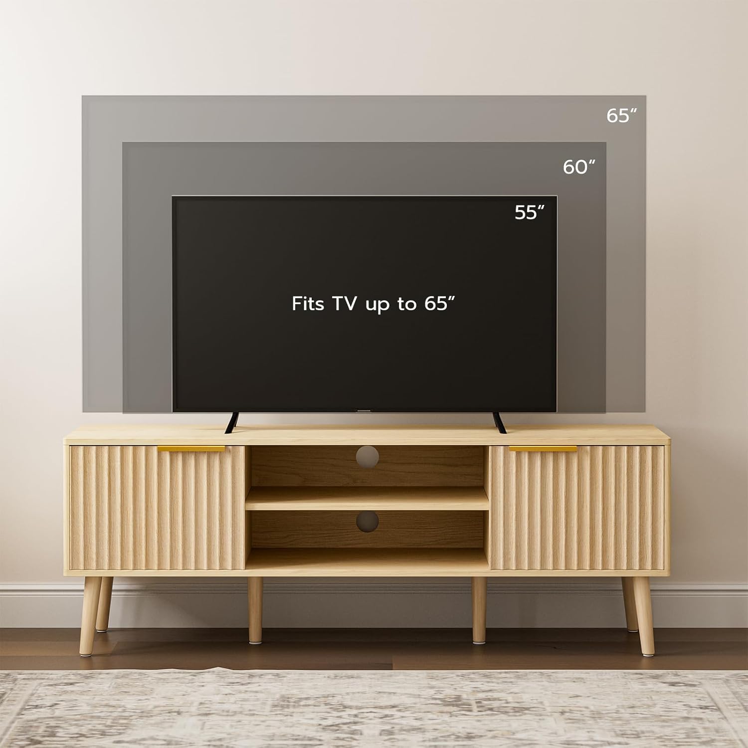 TV Stand for Living Room, Boho Entertainment Center for 55/60/65 inch TVs, Media Console with