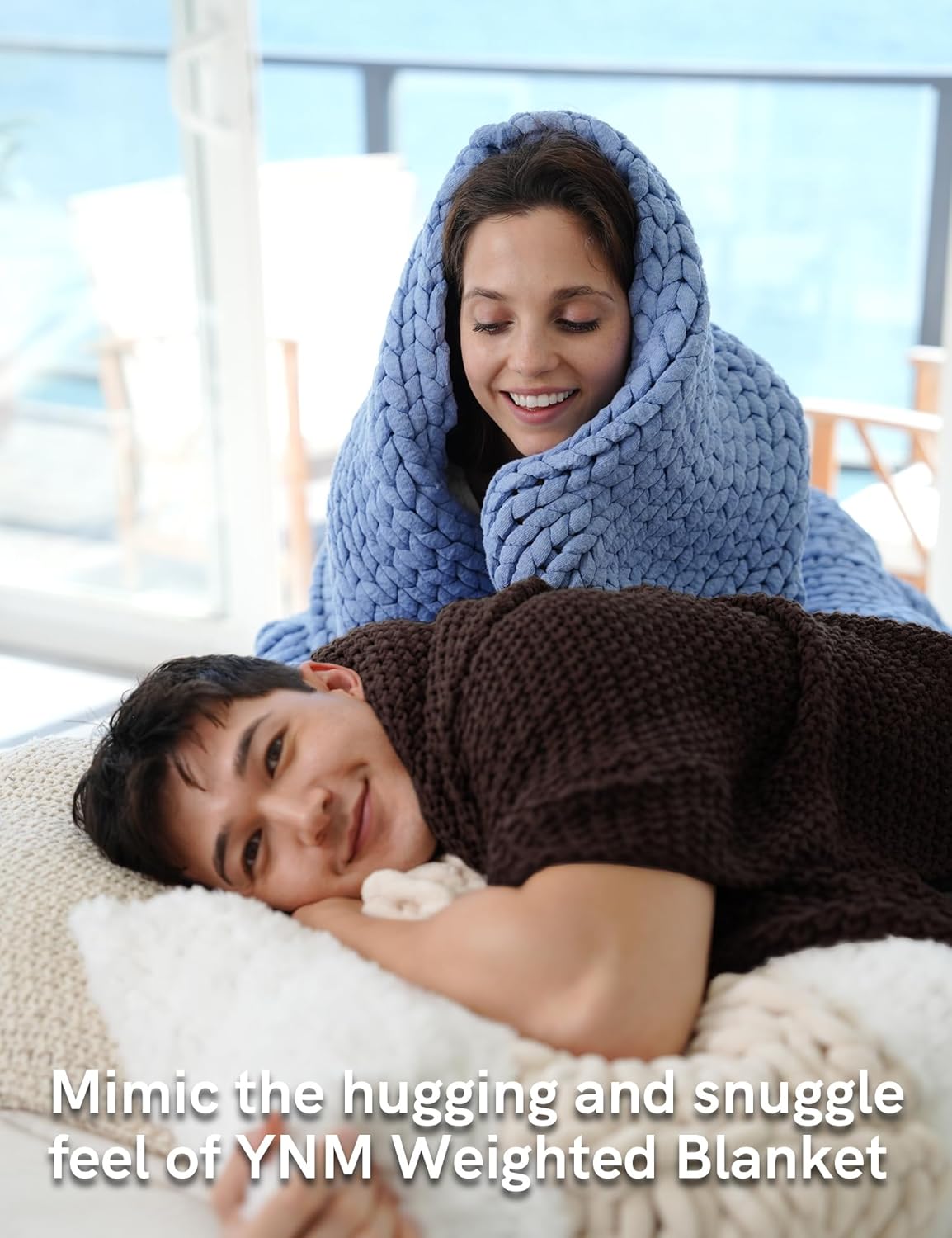 YnM Chunky Cotton Knit Throw Blanket, Cable Knit Throws for Bed Couch Sofa, Comfy & Relaxing