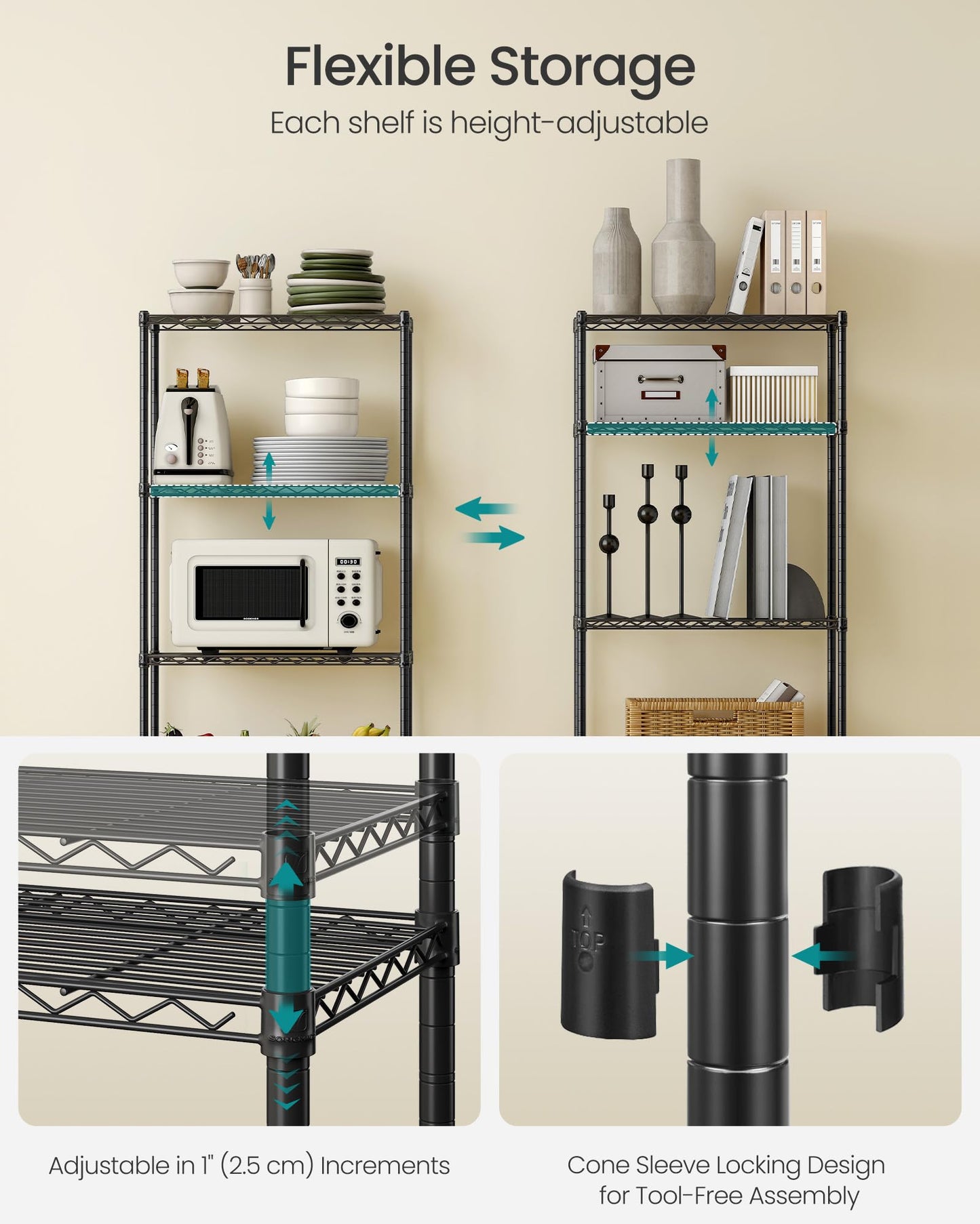SONGMICS Storage Shelf, Metal Wire Shelving Unit, Adjustable Shelves, for Garage, Bedroom, Living