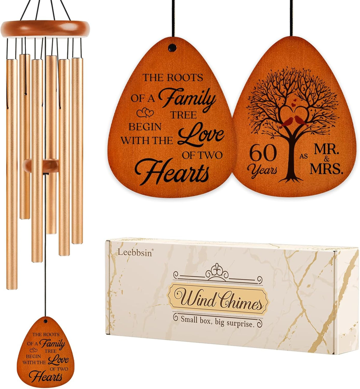 60th Wedding Anniversary Wind Chime, Happy 60th Anniversary Romantic Gifts for Couple, Parents