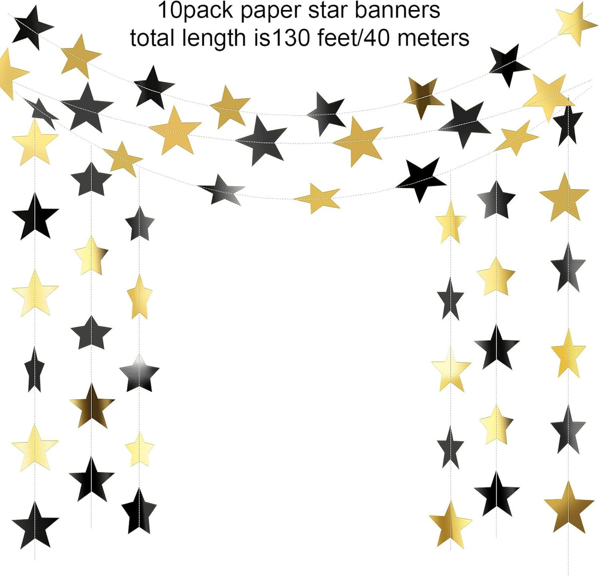 Patelai Glitter Star Garland Banner Decor 130 Feet Star Hanging Bunting Banner Twinkle Backdrop for