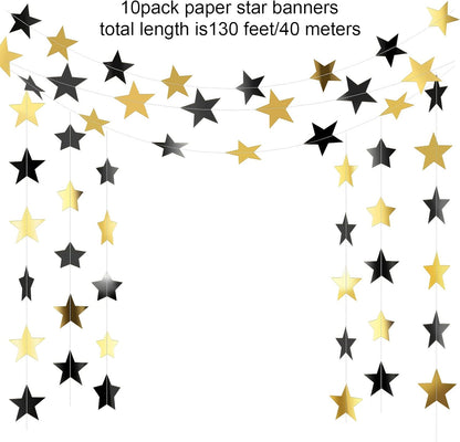 Patelai Glitter Star Garland Banner Decor 130 Feet Star Hanging Bunting Banner Twinkle Backdrop for