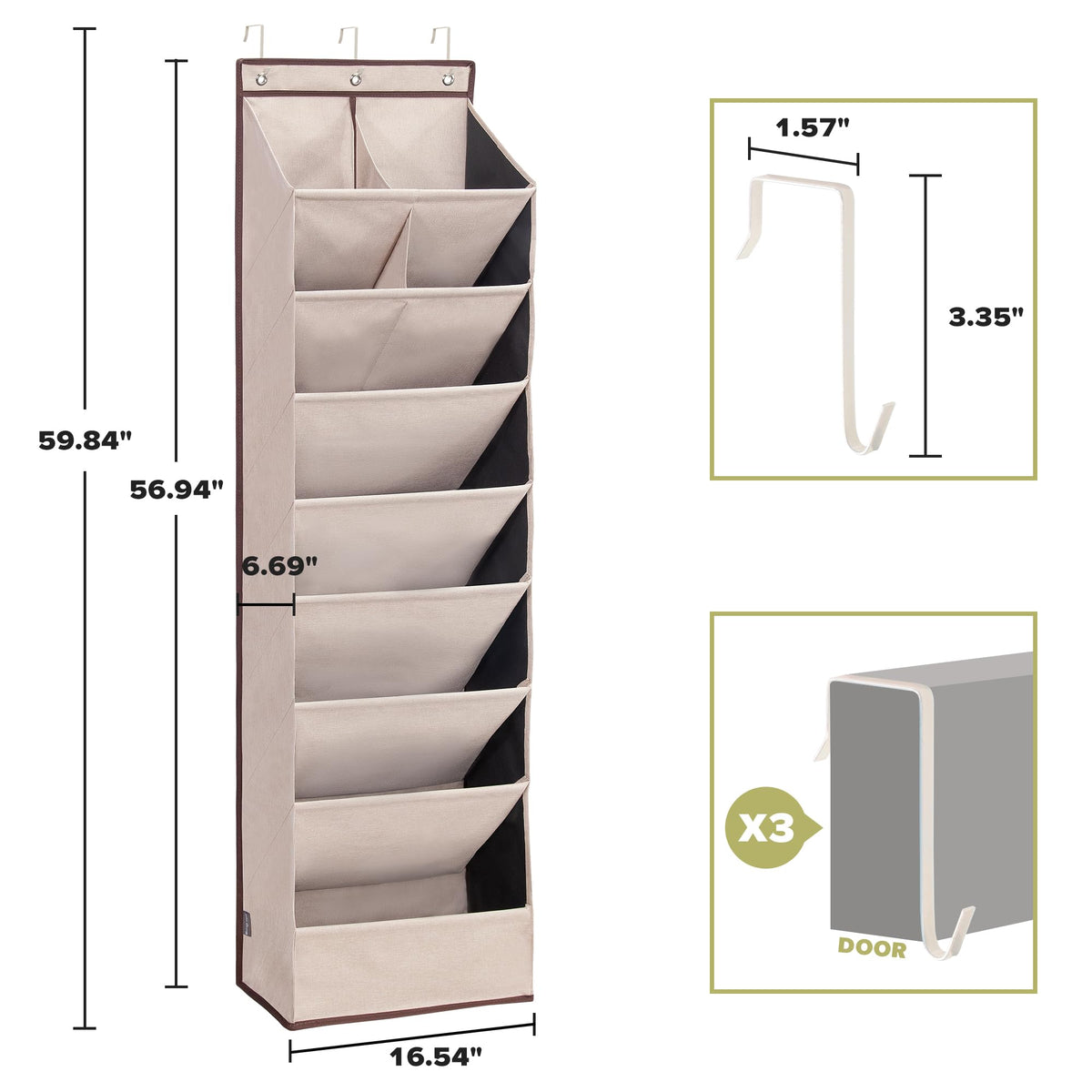 4 Pack Shoe Organizer with 6 Extra Large Pockets and 4 Large Pocket, Over the Door Sturdy Closet