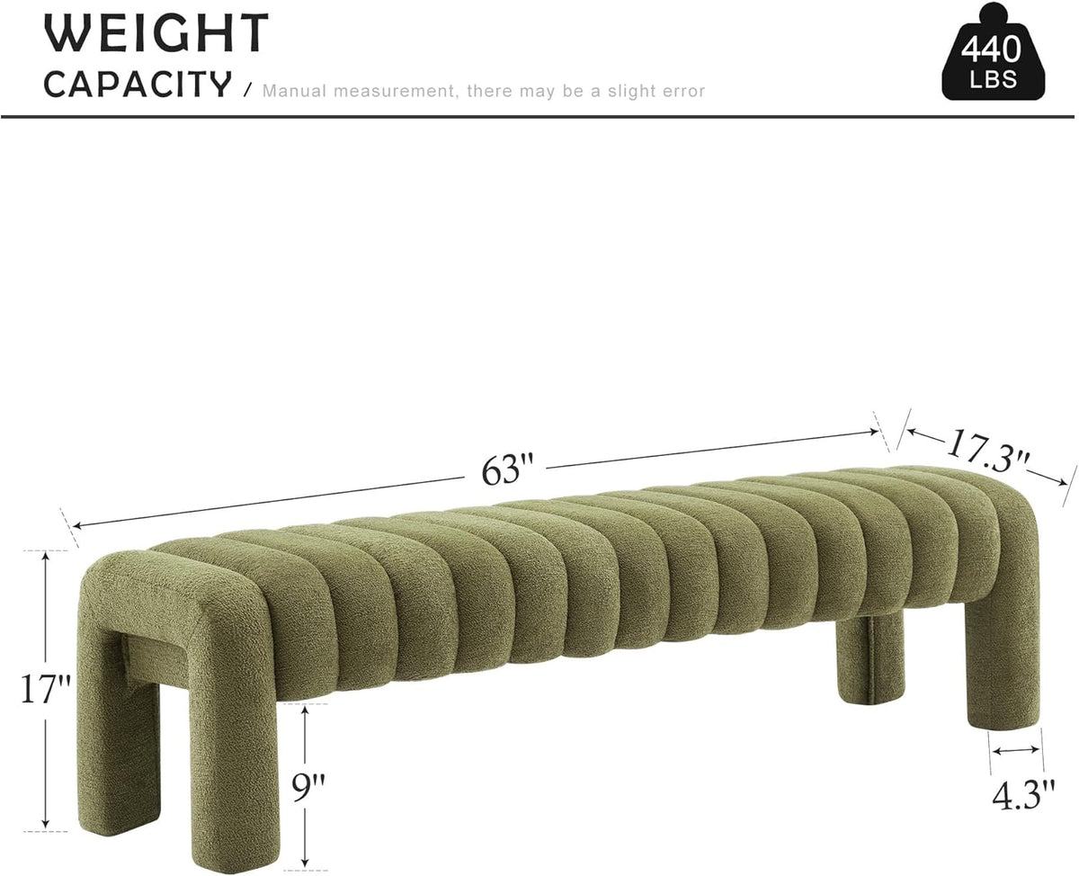 63" Bedroom Bench, Upholstered Entryway Bench, Modern End of Bed Ottoman with Solid Wood Legs and