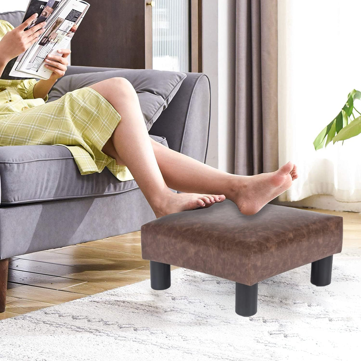 Joveco Small Footstool Ottoman Upholstered PU Leather Square Footrest Ottomans Small Foot Rest for
