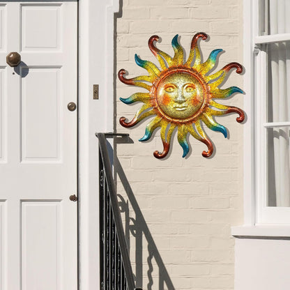 MACLARONX Metal Sun Wall Decor, Sun Face for Outdoor Garden Fence Yard Art Porch Door Patio Living