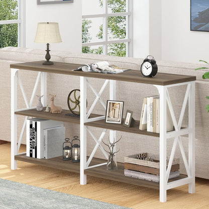 LVB Farmhouse Entryway Table, Industrial Wood Sofa Table with Storage Shelf, Modern Console Tables