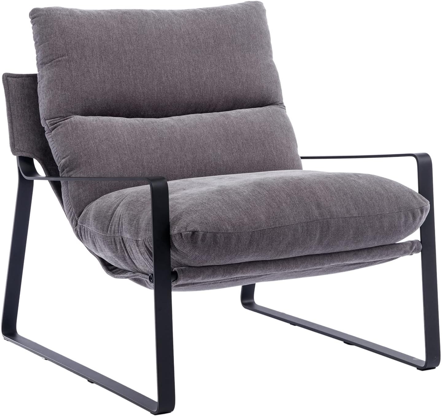 DUOMAY Modern Accent Arm Chair, Comfy Linen Lounge Lazy Chair with Metal Leg, Mid-Century Corner