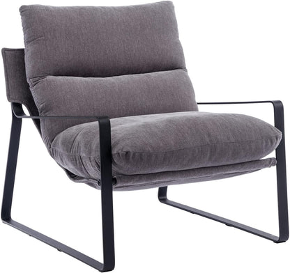 DUOMAY Modern Accent Arm Chair, Comfy Linen Lounge Lazy Chair with Metal Leg, Mid-Century Corner
