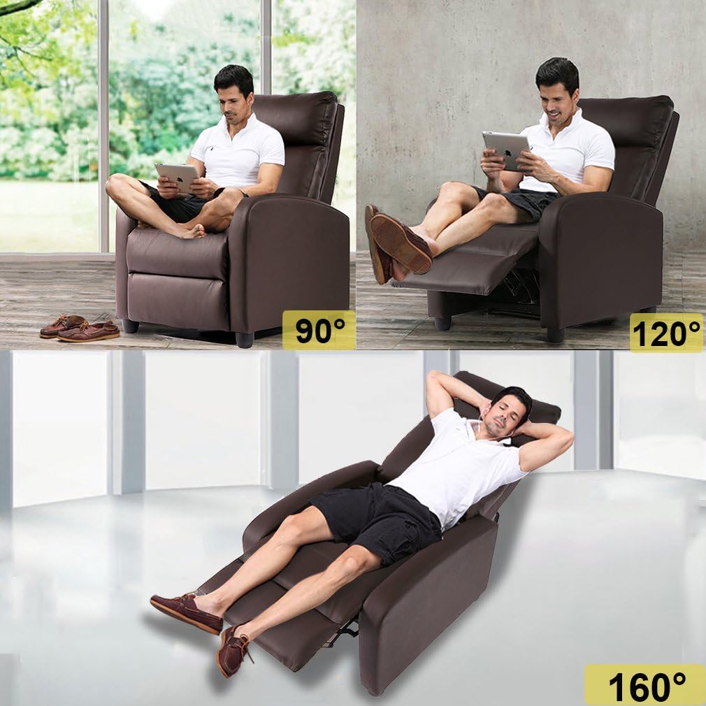 BestMassage | Recliner Chair | No Massage Function | Pu Brown | with Lumbar Support, Adjustable