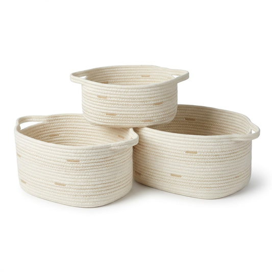 RGI Home Storage Baskets for Organizing, Fabric Rope, Set of 3, Decorative Woven Bins with