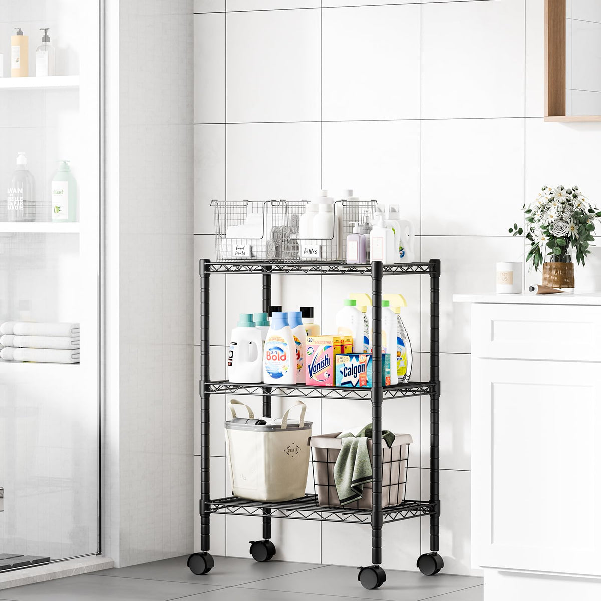 DUMOS 3-Tier Metal Storage Shelves, Wire Shelving, 23.1" W