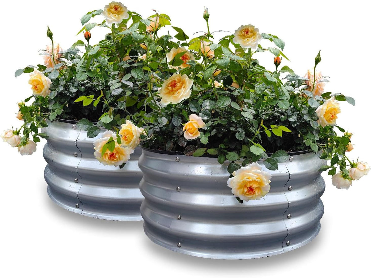 GARDMAX 2 Pack 2x2x1FT Galvanized Round Raised Garden Bed Kit, Metal Planter Boxes Outdoor with