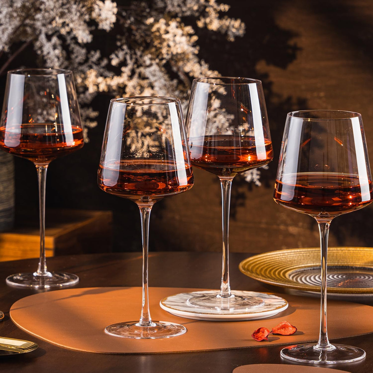 Hand Blown Red Wine Glasses Set of 4 – 23 oz Burgundy Wine Glasses With Long Stem – Large Premium