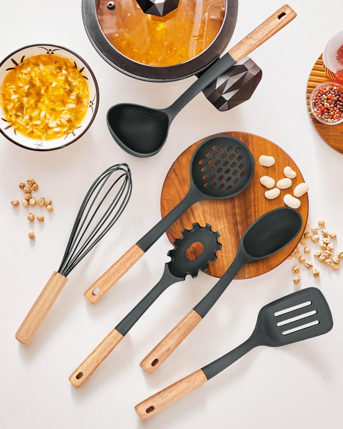 Kitchen Utensils Set, 13PCS Silicone Cooking Utensils, Heat Resistant Kitchen Utensil Spatula Set