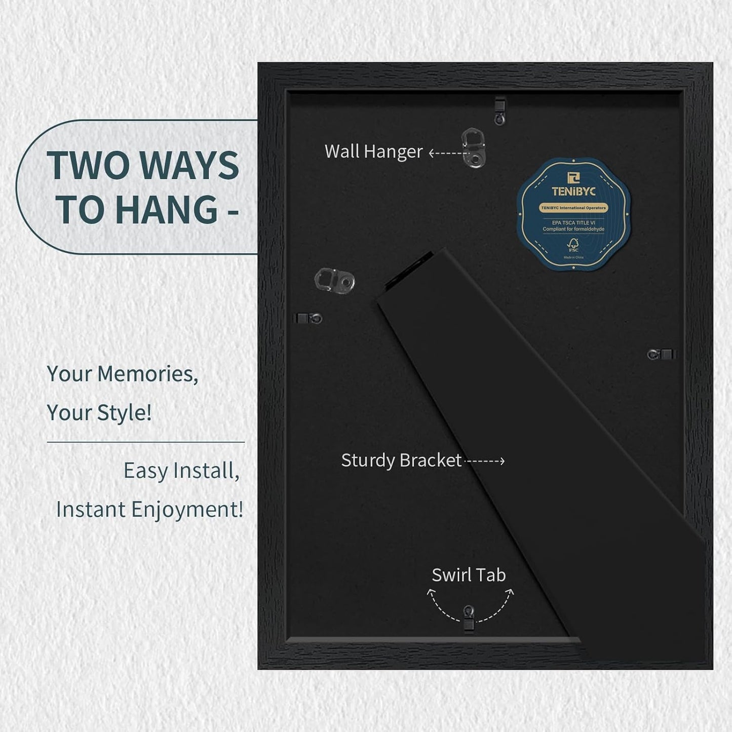 9x12 Frame 3 Pack - Black Woodgrain, 9 x 12 Picture Frame with HD Tempered Glass, Table or Wall