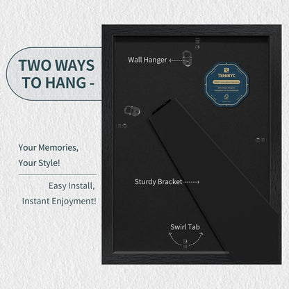 9x12 Frame 3 Pack - Black Woodgrain, 9 x 12 Picture Frame with HD Tempered Glass, Table or Wall