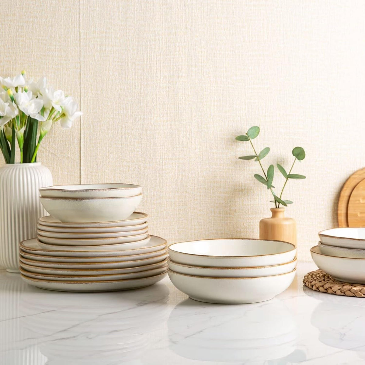 AmorArc Ceramic Dinnerware Sets,Handmade Reactive Glaze Stoneware Plates and Bowls Sets,Highly