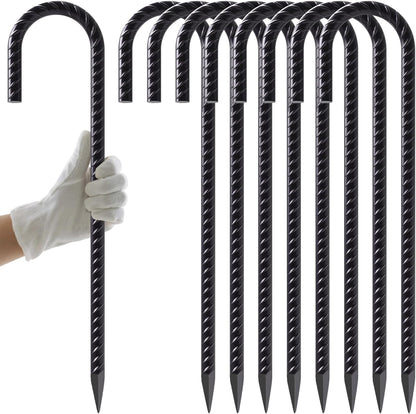 AAGUT 16 Inch 8 Pack Rebar Stakes 3/8" Heavy Duty J Hook Chain Link Fence Stakes with Chisel Point