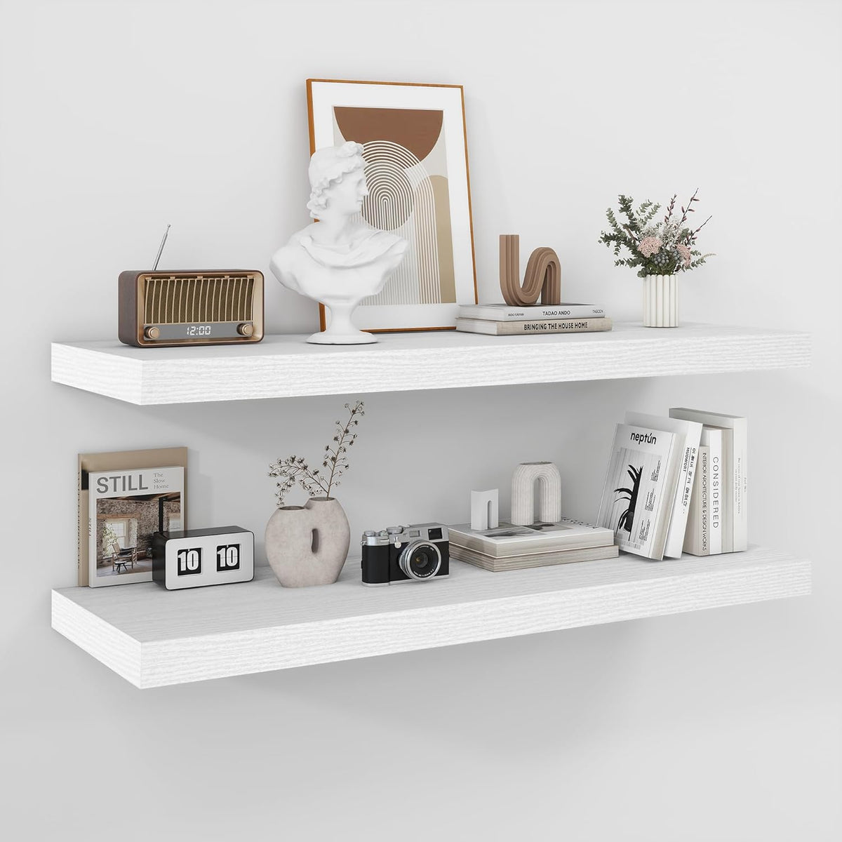 Fun Memories Floating Shelves - 2 Pack 12 Inch Rustic Wooden Wall Shelves - Extra Deeper & Thicker
