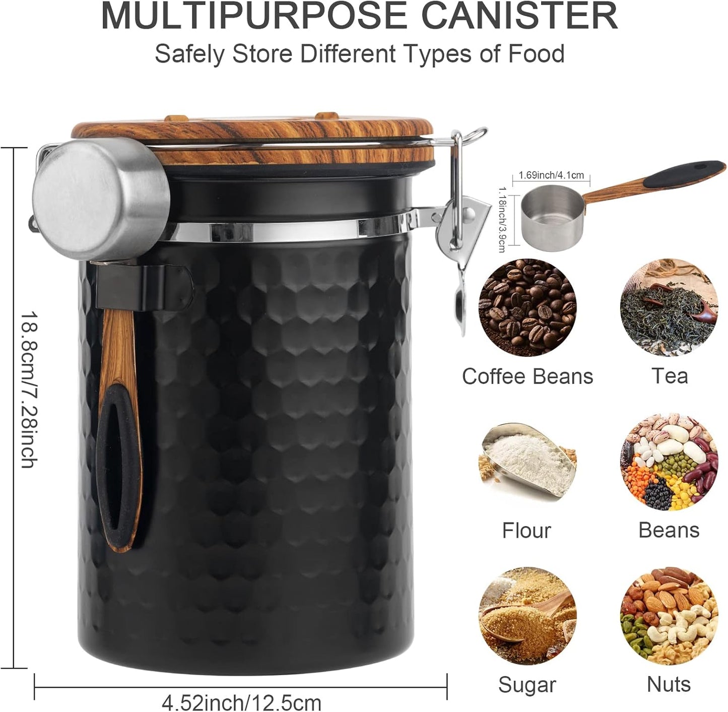 TEDSWAIT Coffee Canisters Airtight Coffee Bean Storage Container Kitchen Stainless Steel Food