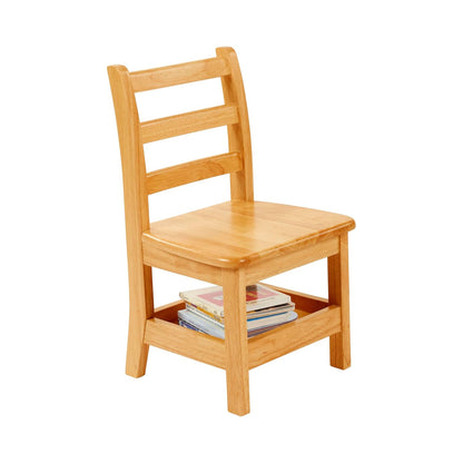 ECR4Kids Three Rung Ladderback Chair with Storage, 12in Seat Height, Classroom Seating, Honey