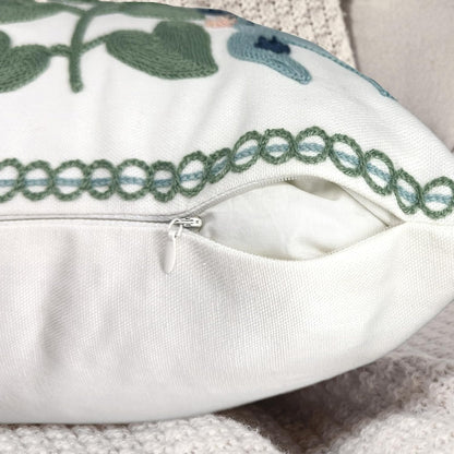 Alysheer Summer Floral Embroidered Decorative Throw Pillow Covers 18"x 18" Set of 2, Farmhouse Navy