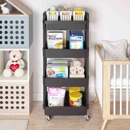 Calmootey 4-Tier Rolling Utility Cart with Drawer,Multifunctional Storage Organizer with Plastic