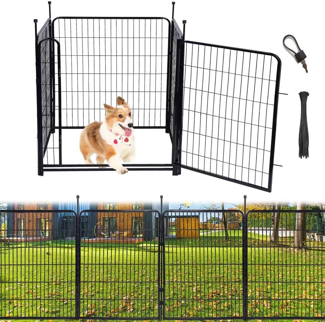 Tall Garden Fence,Wide Gate Low Threshold Fence for Garden, 32in(H) 4 Panels Total 8.9 Ft(L) Animal