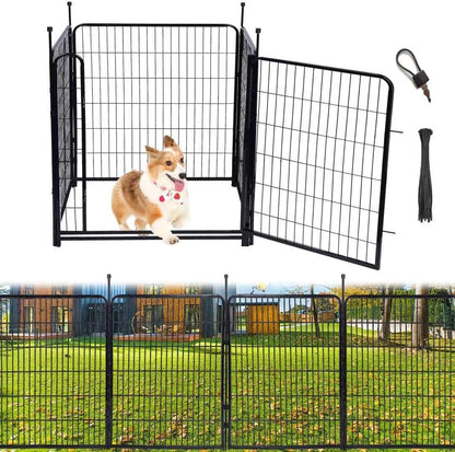 Tall Garden Fence,Wide Gate Low Threshold Fence for Garden, 32in(H) 4 Panels Total 8.9 Ft(L) Animal