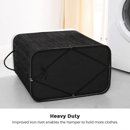 SONGMICS Laundry Hamper with Lid, Bamboo Laundry Basket, Removable Machine Washable Laundry Basket