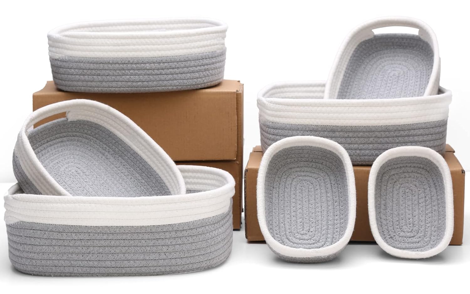 7 Piece Cotton Rope Woven Basket Set - Small Basket for Baby Nursery, Pets, Montessori, Dog & Cat