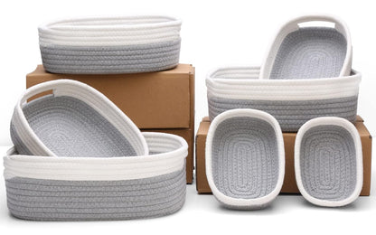 7 Piece Cotton Rope Woven Basket Set - Small Basket for Baby Nursery, Pets, Montessori, Dog & Cat