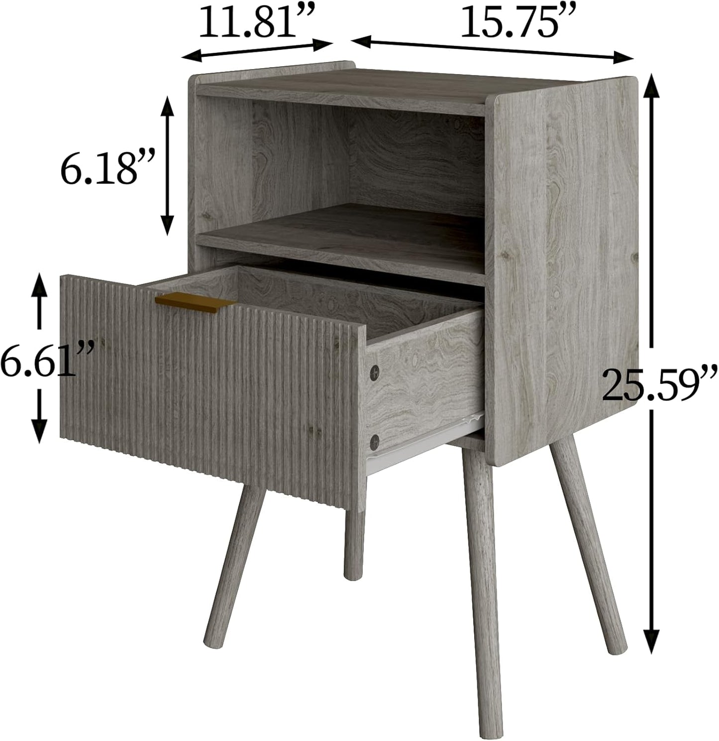 Nightstand,Modern Bedside Table with Storage Drawer and Open Wood Shelf, Accent Night Stand with
