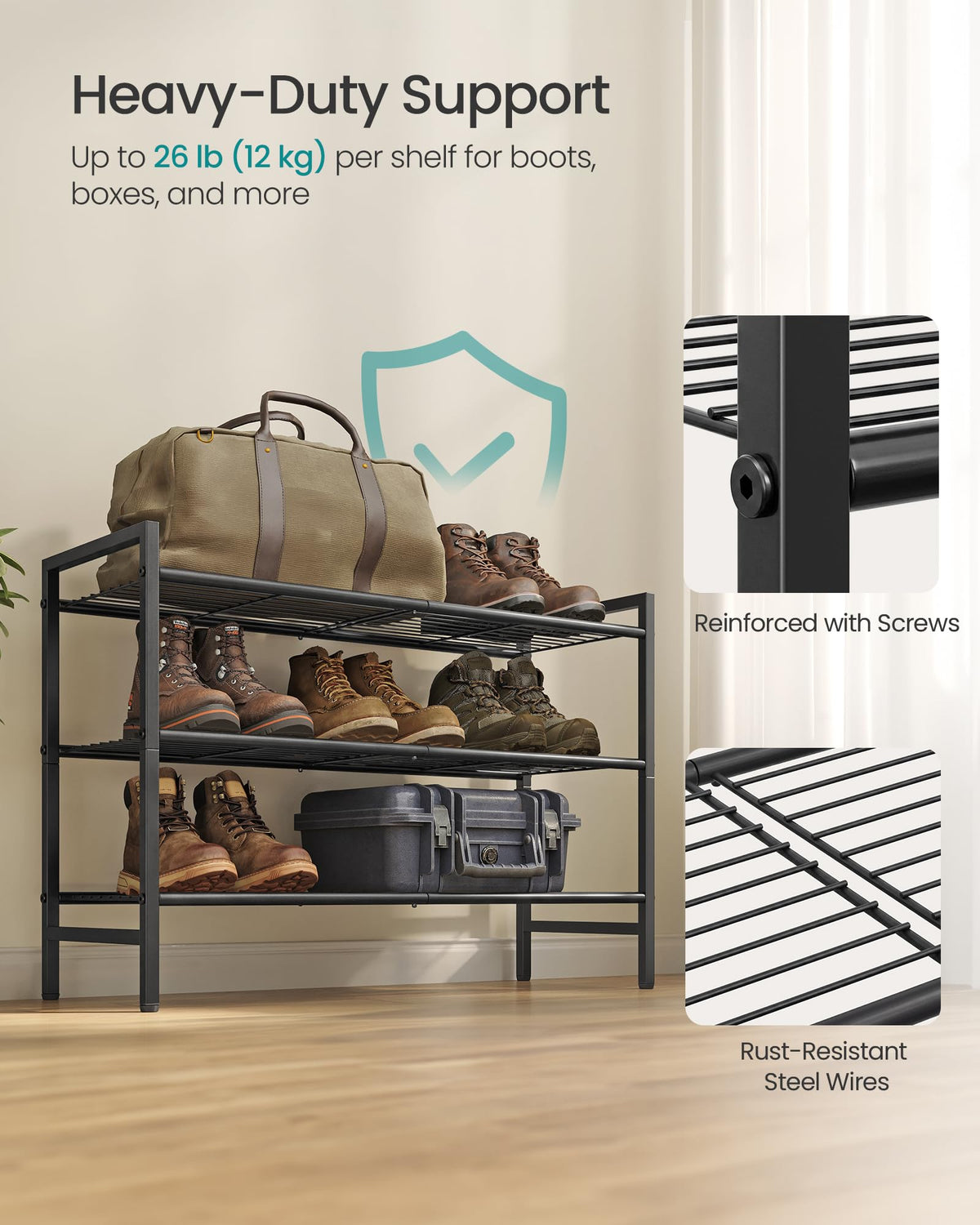 SONGMICS Metal Shoe Rack, Free Standing Shoe Organizer for Entryway Closet Garage Small Spaces