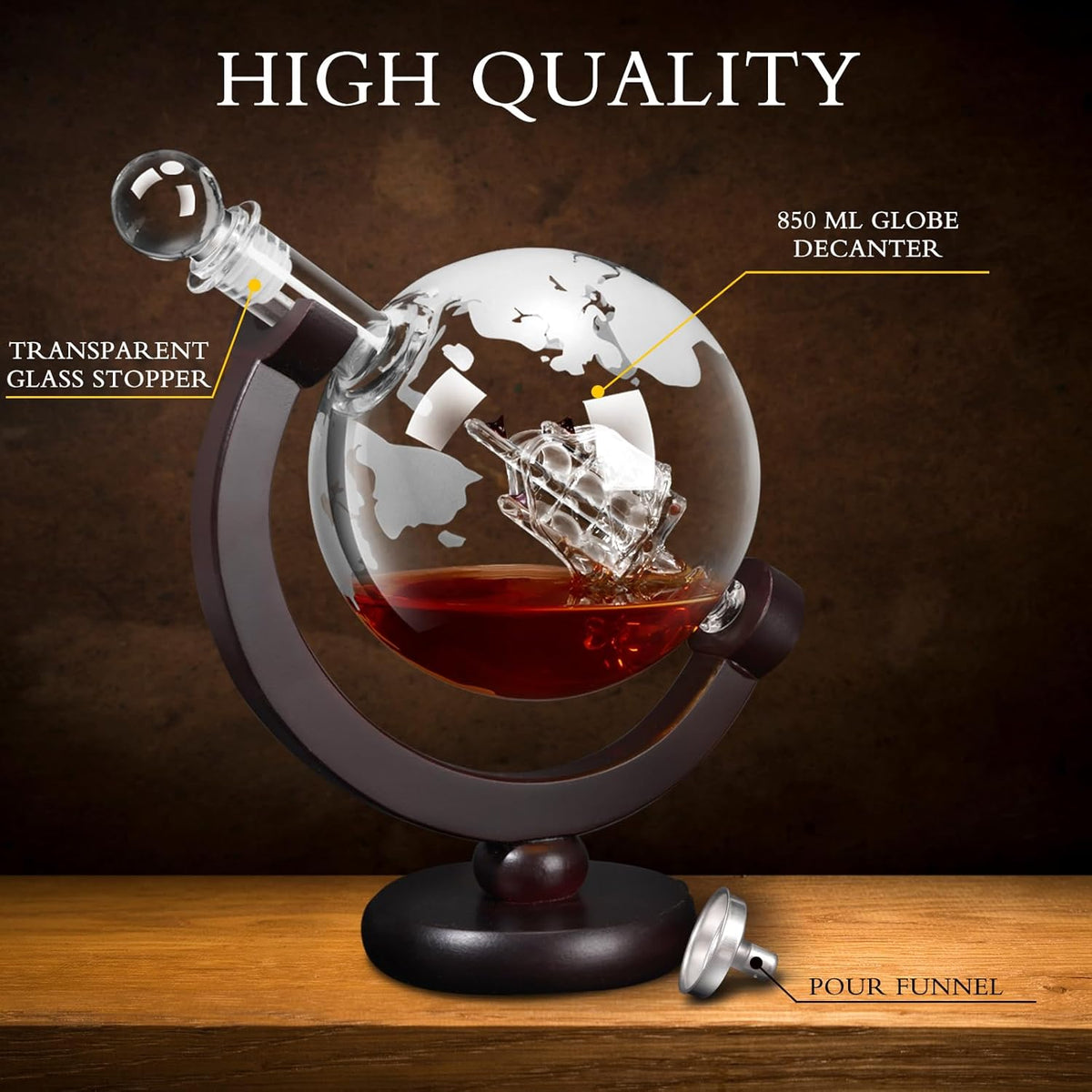 Whiskey Decanter for Men, Whiskey Globe Decanter for Liquor, Bourbon, Vodka, Cocktails, Scotch