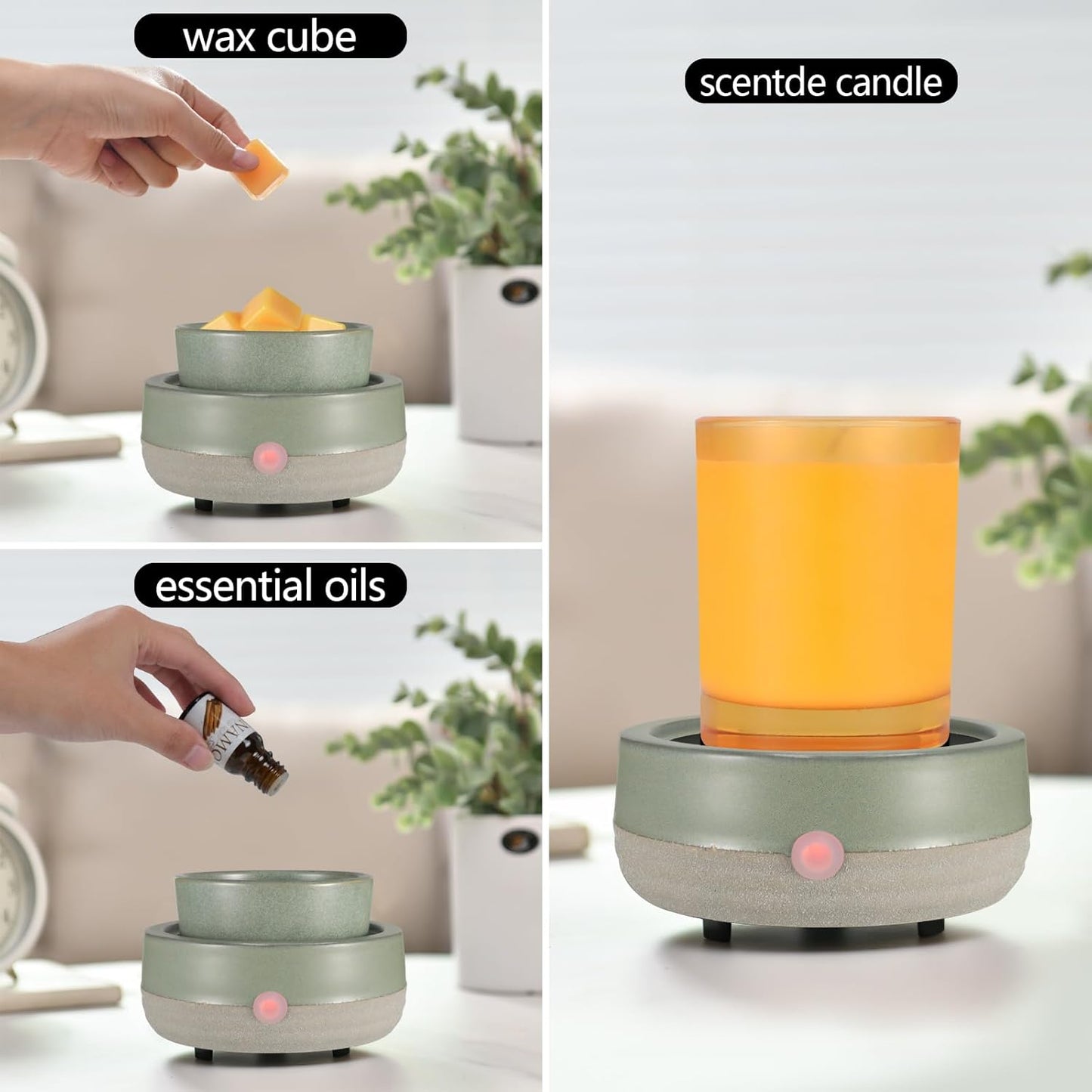 Wax Melt Warmer, Ceramic Electric Candle Wax Warmer 3-in-1 Oil Burner Fits Yankee Large Jar